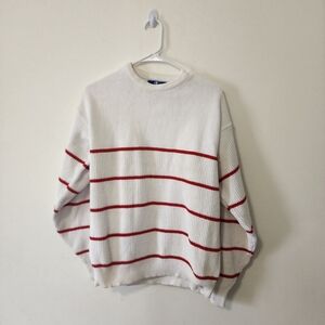 Champion 80s Vintage White Sweater with Red Stripes